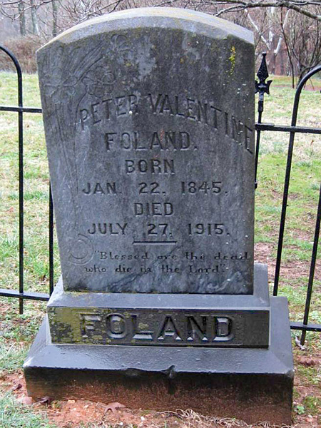 Gravestone of Peter Valentine Foland at Mt. Walla, Scottsville, VA
