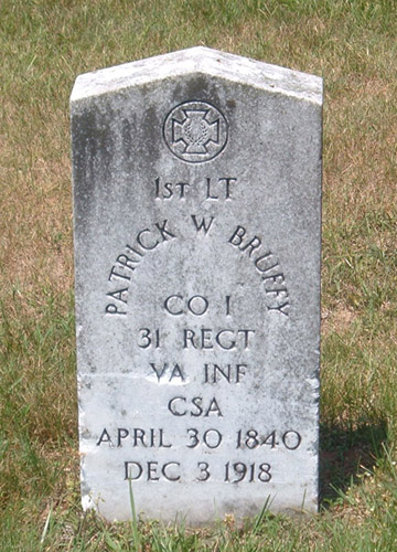Gravestone of Patrick W. Bruffy, Scottsville Cemetery, VA
