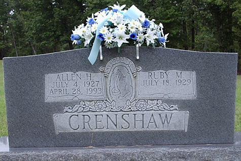 Allen HIlbert Crenshaw Gravestone, Wesley's Chapel UMC Cemetery