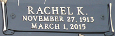 Rachel K. Pollard Gravestone Inscription, Montiello Memorial Cemetery