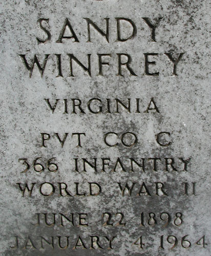 Sandy Winfrey Gravestone, New Green Mountain Baptist Church Cenmetery