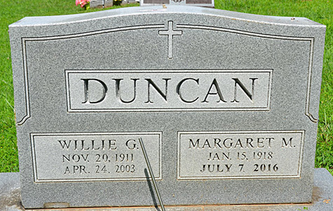 Willie G. Duncan and Margaret McGuireDuncan Gravestone, Scottsville Cemetery