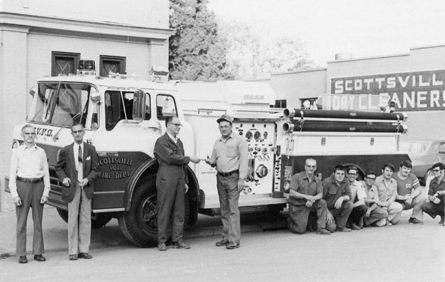 Mayor Thacker with Scottsville Fire Dept. Truck, ca. 1969