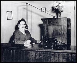 Edith Taggart on her last day of work as 'Central' in 1950.