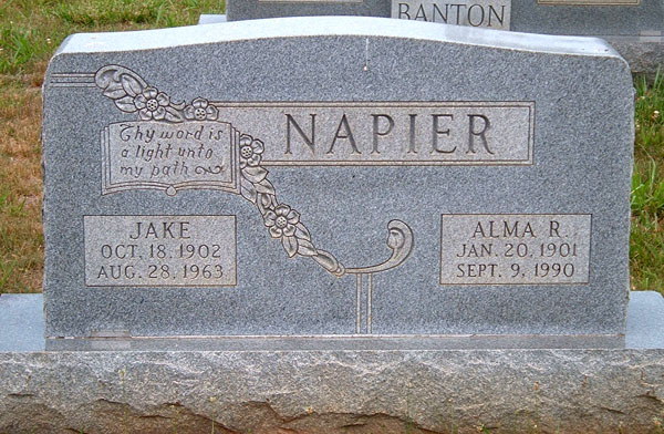 Jake Napier and Alma R. Napier Gravestone