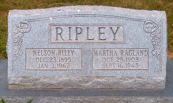 Nelson Riley Ripley and Martha Ragland Ripley Gravestone