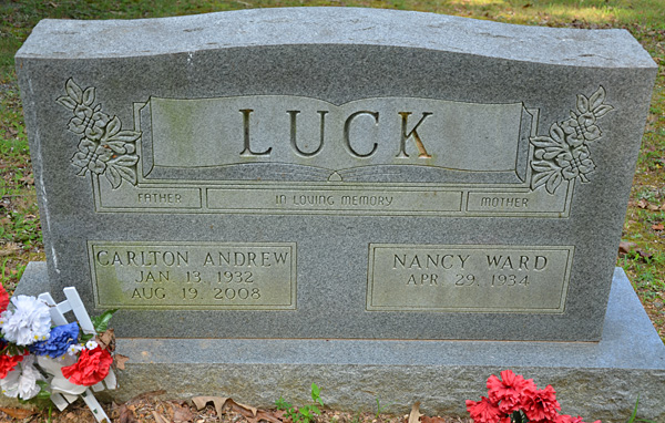 Carlton Andrew Luck and Nancy Ward Luck Gravestone, Mt. Pleasant Baptist Church Cemetery