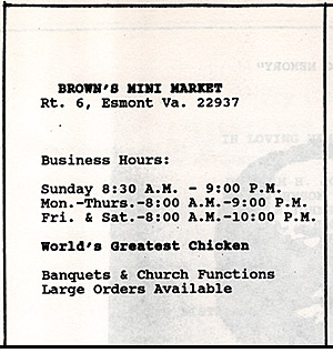 Brown's Mini Market Ad, ca. 1990