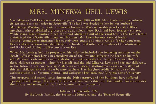 Minerva Lewis Marker, Scottsville, Virginia