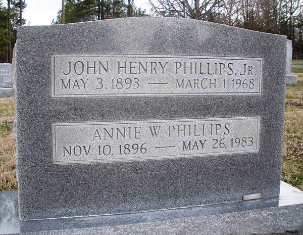 Gravestone of John H. Phillips, Jr. and Annie Phillips