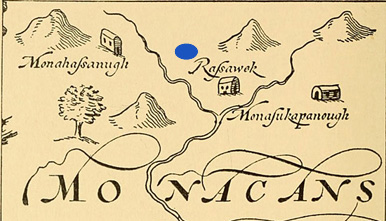 Rassawek on John Smith's 1608 Map of Virginia