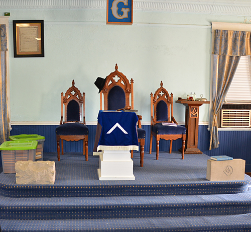 Scottsville Lodge 45's dais on upper floor of Masonic building