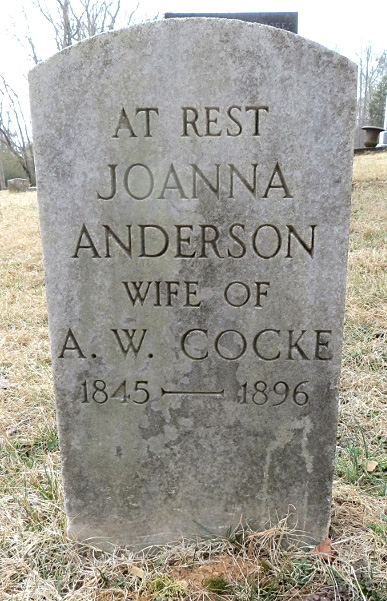 Joanna Anderson Cocke Gravestone, Scottsville Baptist Church Cemetery