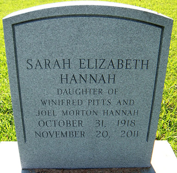 Sarah Elizabeth Hannah Gravestone, Scottsville Baptist Church Cemetery