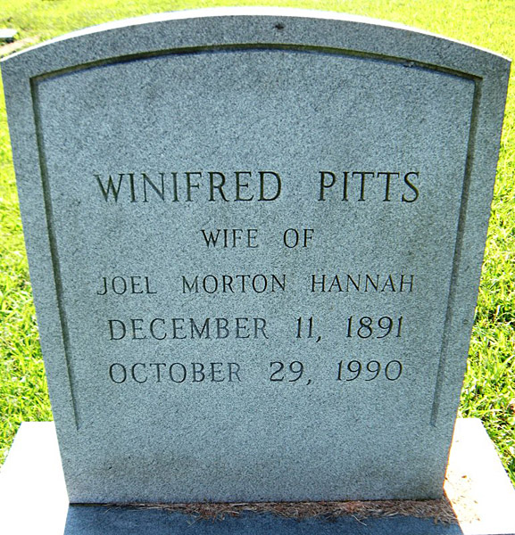 Winifred Pitts Hannah Gravestone, Scottsville Baptist Church Cemetery