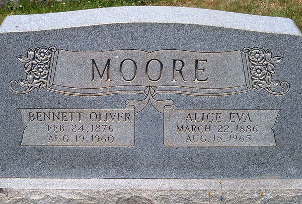 Bennett Oliver Moore and Alice Eva Moore Gravestone