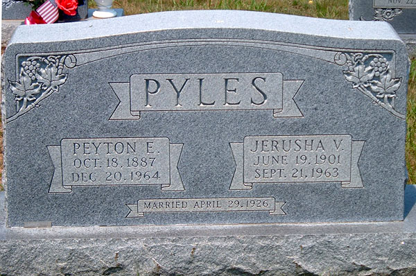 Peyton E. Pyles and Jerusha V. Pyles Gravestone