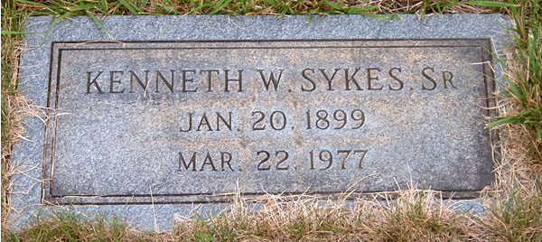 Kenneth W. Sykes, Sr., Gravestone