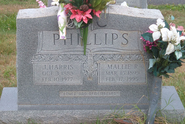 J. Harris Phillips and Mallie R. Phillips Gravestone