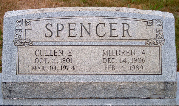 Cullen E. Spencer and Mildred A. Spencer Gravestone