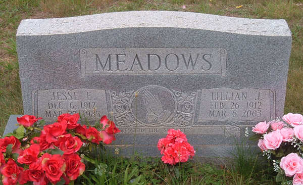 Jesse E. Meadows and Lillian J. Meadows Gravestone