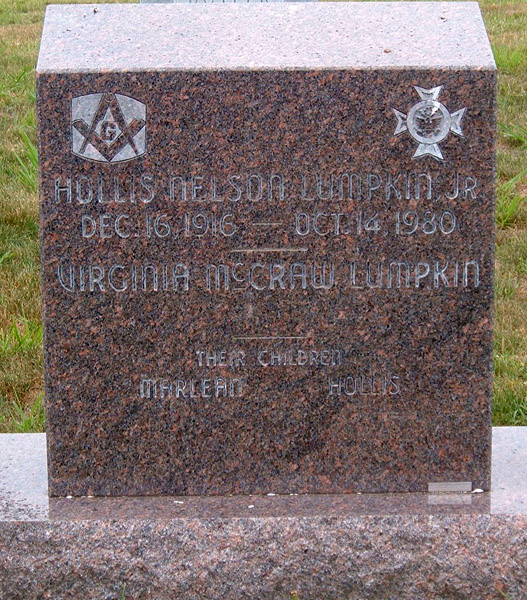 Hollis Nelson Lumpkin and Virginia McCraw Lumpkin gravestone