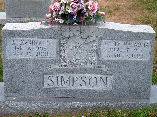 Alexander D. Simpson and Holly Magnolia Simpson Gravestone