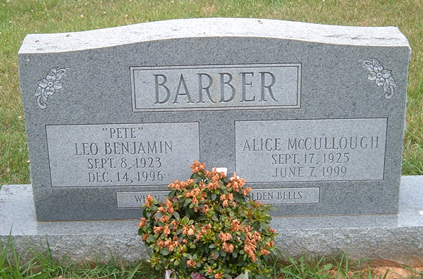 Leo Benjamin Barber and Alice McCullough Barber Gravestone
