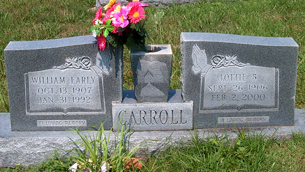 William Early Carroll and Lottie B. Carroll Gravestone