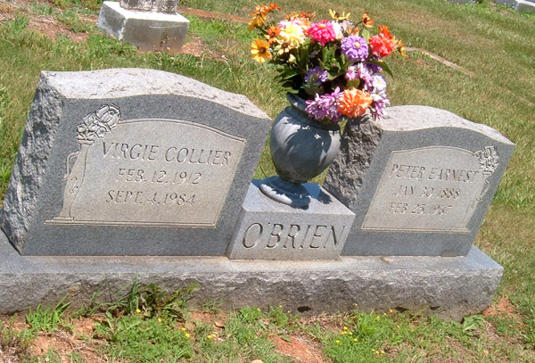 Peter Earnest O'Brien and Virgie Collier O'Brien Gravestone