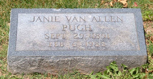 Janie Van Allen Pugh Gravestone