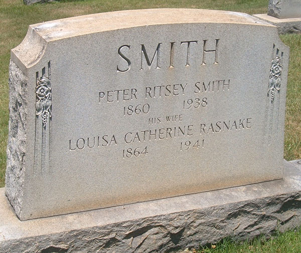 Peter Ritsey Smith and Louisa Catherine Rasnake Smith Gravestone