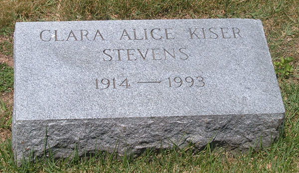 Clara Alice Kiser Stevens Gravestone