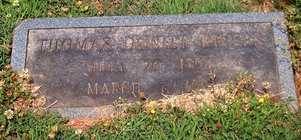 Thomas Dewitt Rivers Gravestone