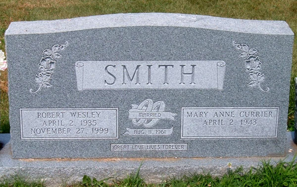 Robert Wesley Smith and Mary Anne Currier Smith Gravestone