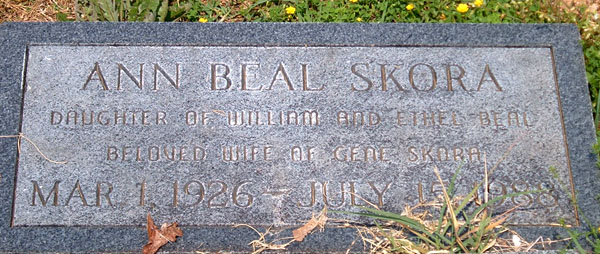 Ann Beal Skora Gravestone