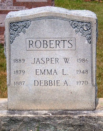 Jasper W. Roberts, Emma L. Roberts, and Debbie A. Roberts Gravestone
