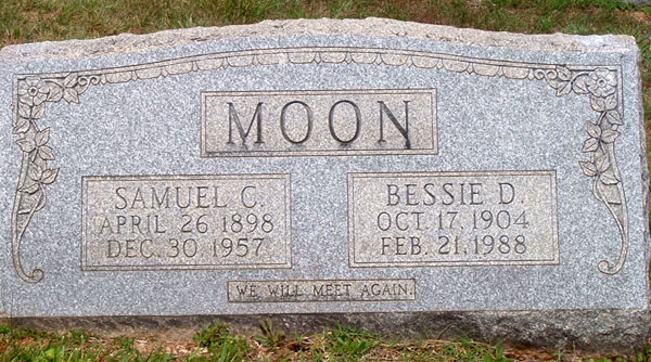Samuel C. Moon and Bessie D. Moon Gravestone