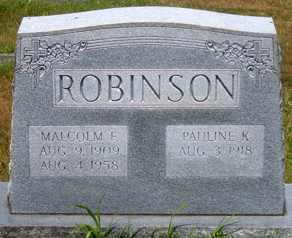 Malcolm F. Robinson and Pauline K. Robinson Gravestone