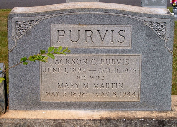 Jackson C. Puris and Mary M. Martin Purvis Gravestone