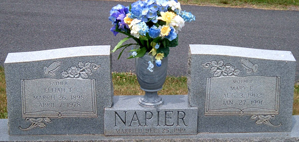 Elijah T. Napier and Mary E. Napier Gravestone