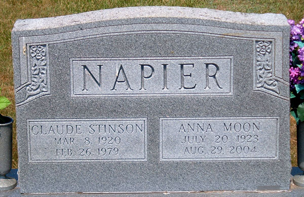 Claude Stinson Napier and Anna Moon Napier Gravestone