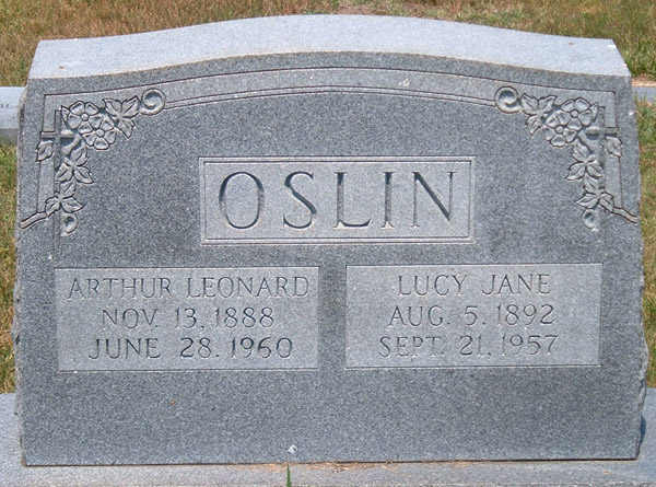 Arthur Leonard Oslin and Lucy Jane Oslin Gravestone