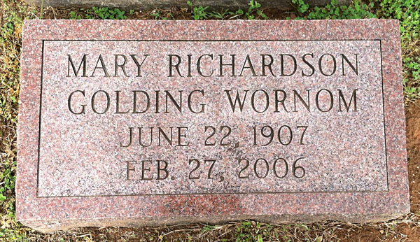 Mary Richardson Golding Wornom Gravestone