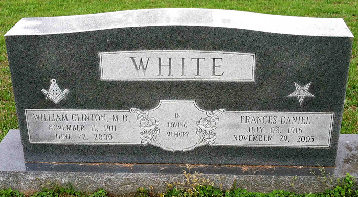 Gravestone of William Clinton White and Frances Daniel White