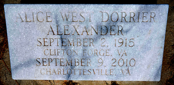 Alice West Dorrier Alexander Gravestone