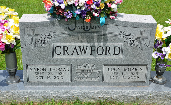 Aaron Thomas Crawford and Lucy Morris Crawford Gravestone