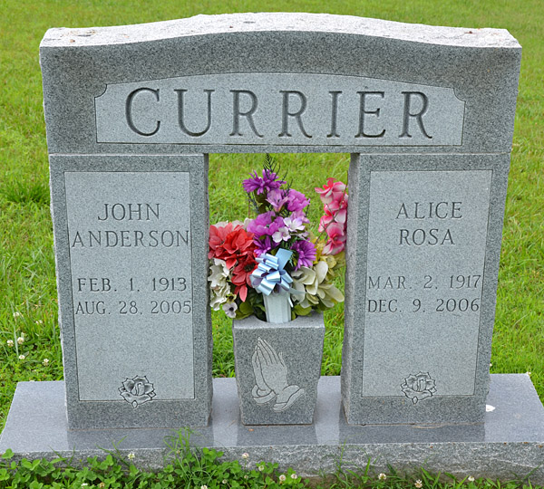 John Anderson Currier and Alice Rosa Currier Gravestone