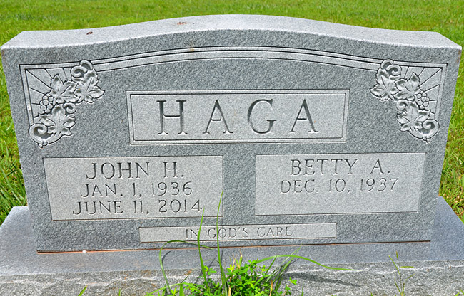 John H. Haga and Betty A. Haga Gravestone