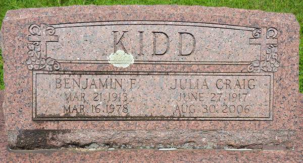 Benjamin F. Kidd and Julia Craig Kidd Gravestone